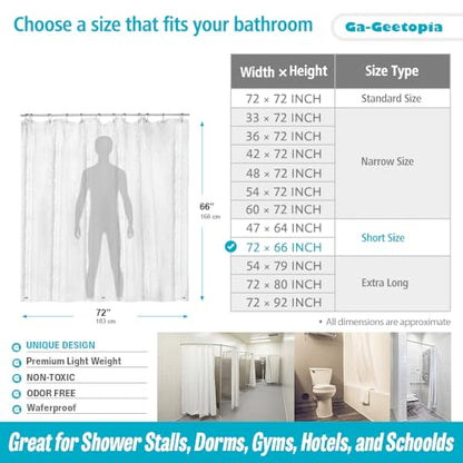 Ga-Geetopia Short - EVA Clear Shower Curtain Liner, Pebble Pattern 72x66 Inch Lightweight Plastic Bathroom Shower Showroom Inner Curtain with Rustproof Metal Grommets and Weighted Magnets - color: 3d Pebbles, size: 66"W x 72"L (Pack of 1)