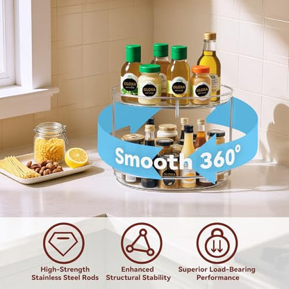 2 Tier Lazy Susan Turntable Organizer for Cabinet, 9.25'' Rotating Spice Rack Organization for Kitchen, Pantry, Bathroom, Vanity, Countertop, Medicine Storage, Seasoning Spice Organizer, 1 Pack - size: 1 PACK Clear