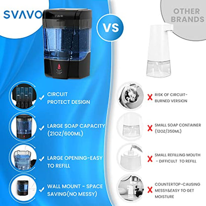 SVAVO Automatic Soap Dispenser Wall Mount 600ml/21fl.oz, Hand Soap Dispenser Touchless Electric Sensor Pump Battery Operated for Office Home Kitchen Bathroom Hotel Restaurant Commercial