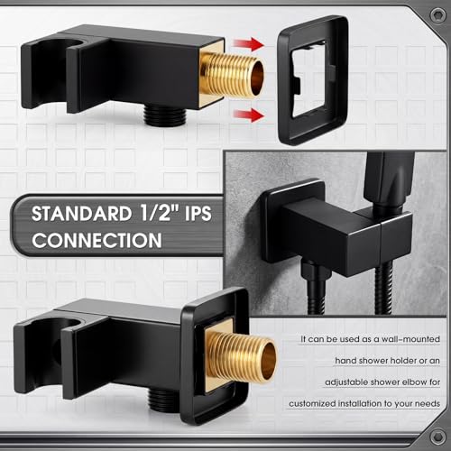 Shower Head Holder, Brass Handheld Showerhead Holder Bathroom Fixtures Wall Mounted Supply Elbow with Adjustable Shower Wand Bracket(Matte Black) - color: Matte Black