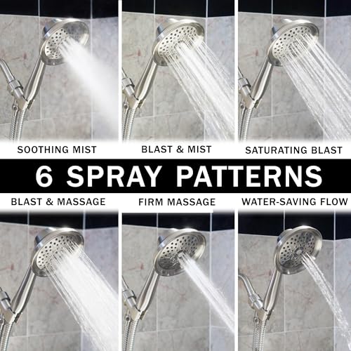 Massage & Mist Hand Shower Kit - 1.8 GPM - Brushed Nickel | 6 Function, High Pressure, Adjustable Handheld Showerhead with Hose and Mount, Easy Install for Boosting Low Water Flow - color: Brushed Nickel, size: 1.8 GPM