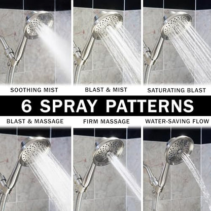 Massage & Mist Hand Shower Kit - 1.8 GPM - Brushed Nickel | 6 Function, High Pressure, Adjustable Handheld Showerhead with Hose and Mount, Easy Install for Boosting Low Water Flow - color: Brushed Nickel, size: 1.8 GPM