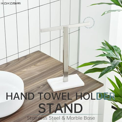 KOKOSIRI Hand Towel Bar Stand Towel Rack with Marble Base for Bathroom Kitchen Vanity Countertop, Brushed Stainless Steel 15.7'' Height THS0002-SM-BR - color: Brushed Nickel, size: 1-Bar