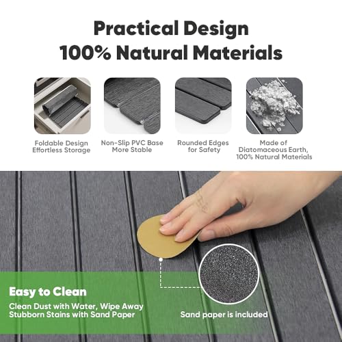 Stone Drying Mat for Kitchen Counter, Quick Diatomaceous Earth Mats for Dishes, 24"L x 16" W Super Absorbent Fast-Drying Collapsible Countertop Stone Mat (Dark Grey, 24" x 16") - color: Dark Gray