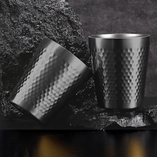 Stainless Steel Cups 2 Packs 10oz/300ml Stackable Double Wall Insulated Metal Shatterproof Cups Titanium-Plated Diamond Textured Surface Heat Resistant Dishwasher Safe (Black) - color: Black - 2 Packs
