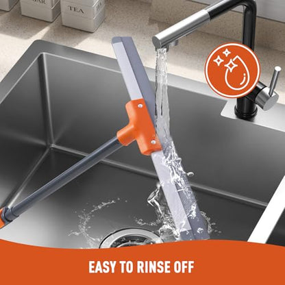 CLEANHOME Rubber Floor Squeegee with Extendable Long Handle | Concrete Floor, Tile Floor, Metal Aluminium Head, Heavy Duty Garage Shower Floor Squeegee Broom for Removing Water