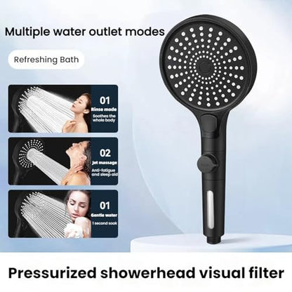 Filtered Handheld Shower Head with Hose and Holder, 5.1" Large High Pressure Shower Wand with 2 Extra Filters, Reinforced Matte Black Showerhead Set for Hard Water, 3 Spray Modes & One-Key Pause