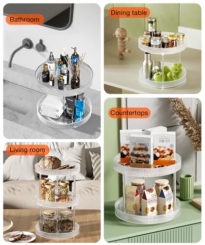 3 Tier Lazy Susan Bathroom Countertop Organizer, 360° Clear Rotating Makeup Cosmetic Perfume Storage Tray, Spinning Vanity Organizer Shelf for Bathroom Cabinet, Dresser, Kitchen(Large) - size: 3 Tier / 10.6Inch