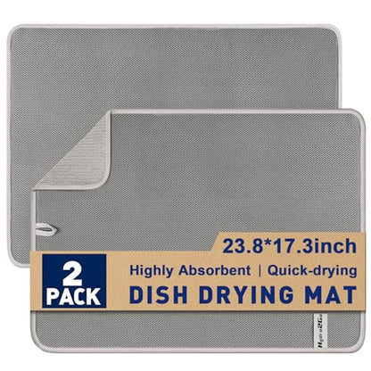 Large Dish Drying Mat 2 Pack, 23.8" x 17.3" Microfiber Ultra Absorbent Quick-Dry Dish Drying Mats for Kitchen Counter, Dish Rack Mat & Drying Pad for Countertops & Sinks, Machine Washable, Gray - size: Large