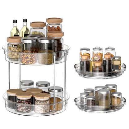 INCOSTAR 3 Pack Clear Lazy Susan Turntable 9'' & 11.8'' for Cabinet | Two-Tier Spinning Organizer, Space-Saving Pantry Storage Rack, Clear Durable Plastic, Makeup & Bathroom - size: 2-Tier & 2 Pack