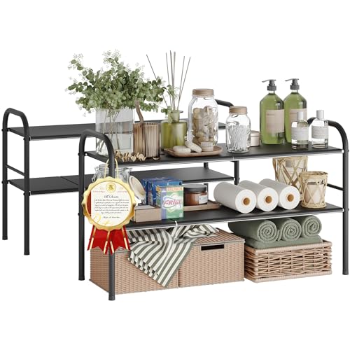 Under Sink Organizers and Storage,Expandable under cabinet organizer Shelf | 2 tier expandable shelf for kitchen,bathroom,shoe rack,8 Removable ABS Panels,Adjustable partition height,20.6-32.2" W,2 Pcs - size: 8 Panels-2 Pack