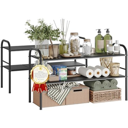 Under Sink Organizers and Storage,Expandable under cabinet organizer Shelf | 2 tier expandable shelf for kitchen,bathroom,shoe rack,8 Removable ABS Panels,Adjustable partition height,20.6-32.2" W,2 Pcs - size: 8 Panels-2 Pack