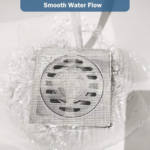 25 PCS Disposable Shower Drain Hair Catcher with Scrapper, 3.94 Inches Square Drain Hair Catcher Stickers for Bath & Kitchen, Hair Catcher Shower Drains Cover for Human, Pet Hair, Bathtub & Laundry - size: Square - 25 Packs Mesh