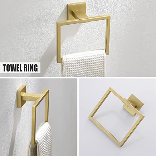 YACVCL 5 Piece Bathroom Hardware Set Brushed Gold, SUS304 Stainless Steel 23.6 Inch Bathroom Towel Holder Set, Brushed Gold Bathroom Accessories, Wall Mounted Towel Holder Set - color: Brushed Gold