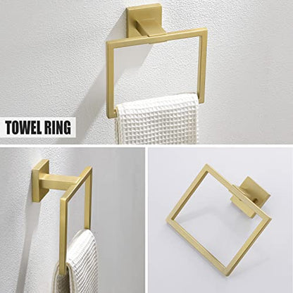 YACVCL 5 Piece Bathroom Hardware Set Brushed Gold, SUS304 Stainless Steel 23.6 Inch Bathroom Towel Holder Set, Brushed Gold Bathroom Accessories, Wall Mounted Towel Holder Set - color: Brushed Gold