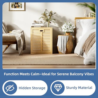 HITNET Tilt Out Laundry Hamper, Bamboo Laundry Cabinet with Hidden Removable Basket, Freestanding Clothes Storage organizer for Bedroom, Bathroom, Living Room, Natural - color: Natural