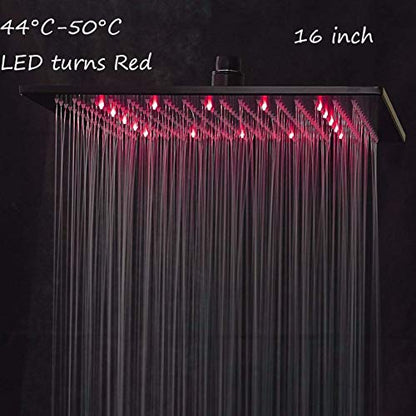 NeierThodore LED 16 Inch Square Shower Head Replacement with Rotatable Ball，Oil Rubbed Bronze - color: Black, size: 16 Inch