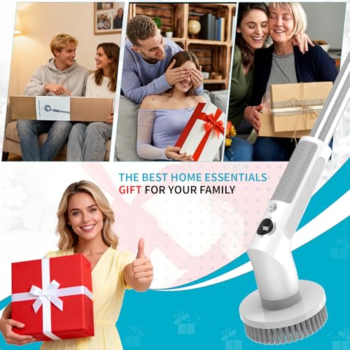Electric Spin Scrubber Cordless IPX7 Waterproof Electric Scrubber | Cleaning Brush Bathroom Scrubber with 6 Brush Heads, Extendable Long Handle Power Scrubber for Bathtub Floor