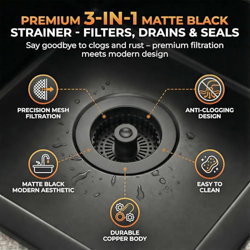 Kitchen Sink Stopper, 3 in 1 Pop Up Kitchen Sink Drain Strainer, with an Extra Basket Strainer, Sink Drain Stopper for US Standard 3-1/2 Inch, Brass Material Electroplate (Black) - color: Black