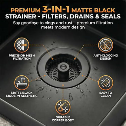 Kitchen Sink Stopper, 3 in 1 Pop Up Kitchen Sink Drain Strainer, with an Extra Basket Strainer, Sink Drain Stopper for US Standard 3-1/2 Inch, Brass Material Electroplate (Black) - color: Black