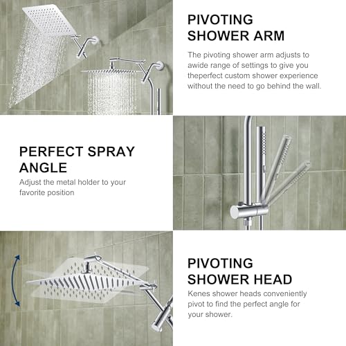 Chrome 10 Inch All Metal Rain Shower Head with Handheld Spray, Silver | High Pressure Rainfall Shower Head wih Adjustable Extension Arm, Dual Showerhead Set with 60" Shower Hose, Square Rainfall - color: Chrome