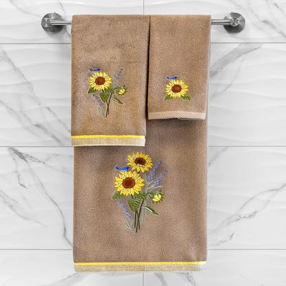Jubilant 4-Piece Premium Towel Set, Vibrant Floral Applique, Luxurious Turkish Cotton, Soft & Durable, Elegant Bath Ensemble, 2 Bath 2 Hand Towels, Cocoa - color: Cocoa, size: 2 Pcs Bath 2 Pcs Hand Towel
