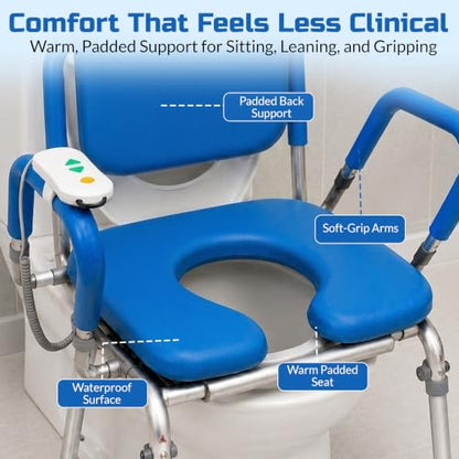 Raised Toilet Seat with Handles, Elevated Toilet Seat Riser for Seniors | Comfortable, Accessible Bedside Toileting - Blue, padded seat, backrest, 330 lb - size: 330lb. Capacity