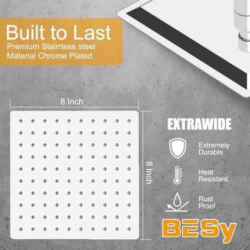 8 Inch Rain Shower Head High Pressure Rainfall Shower Head Chrome | Square Rain Bathroom Showerhead, High Flow, Large Stainless Steel, Ceiling Mounted, Wall Mounted, Waterfall Full Body - color: Polished Chrome, size: 8 Inch