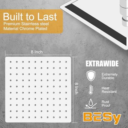 8 Inch Rain Shower Head High Pressure Rainfall Shower Head Chrome | Square Rain Bathroom Showerhead, High Flow, Large Stainless Steel, Ceiling Mounted, Wall Mounted, Waterfall Full Body - color: Polished Chrome, size: 8 Inch
