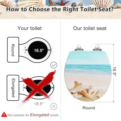 Angol Shiold Toilet Seat ROUND Molded Wood 16.5Inch(Beach) | Quiet Close Quick Release Metal Hinges, Adjustable Fit for Standard Round Toilets, Easy to Install&Clean - color: Beach, size: Round-16.5“