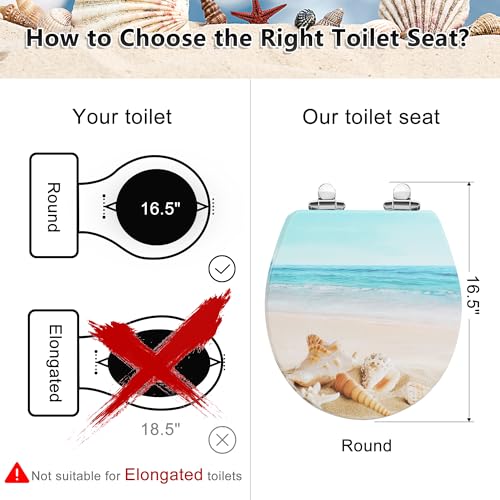 Angol Shiold Toilet Seat ROUND Molded Wood 16.5Inch(Beach) | Quiet Close Quick Release Metal Hinges, Adjustable Fit for Standard Round Toilets, Easy to Install&Clean - color: Beach, size: Round-16.5“