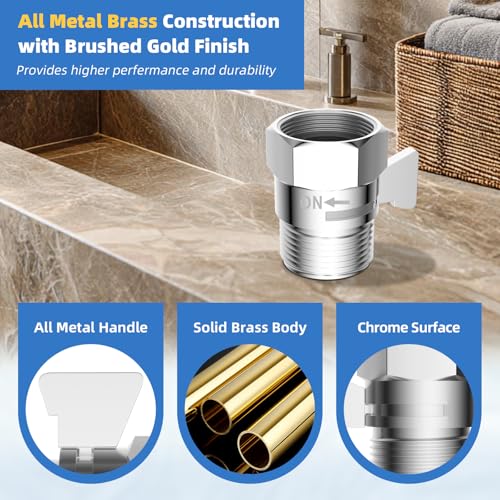Hibbent All Metal 1 Pack Shower Head Flow Control Valve, G1/2 Brass Shut-off Valve with Metal Handle Lever, Shut OFF Water Flow Control Regulator for Handheld Shower, or Bidet Sprayer, Chrome - color: Chrome