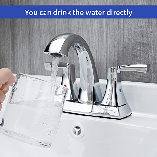 VXV Chrome Bathroom Faucet, 2 Handles Low Arc Bathroom Sink Faucets, 4 Inch Centerset Bath Lavatory Faucets with Pop-up Drain & Supply Lines (CP) - color: Chrome-4 inches