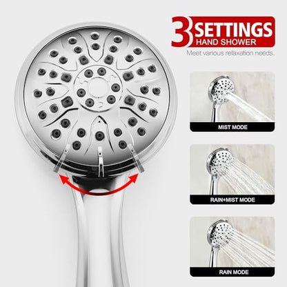 SUMERAIN Bathroom Shower Faucet System with Slide Bar, Chrome Finish | Modern, High Pressure Rainfall Shower Head, 3-Setting Handheld Shower, 2-in-1 Easy Control Shower Valve Included - color: Chrome