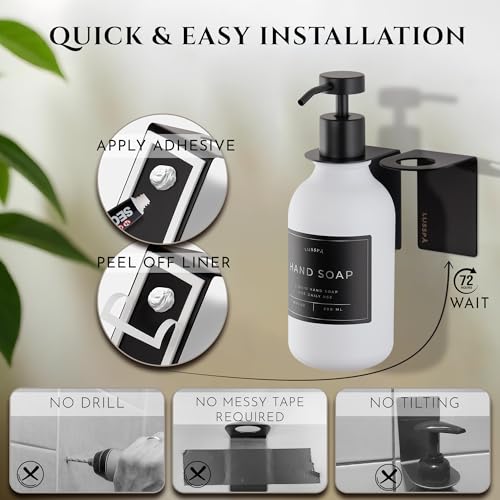 Shower Shampoo Dispenser Wall Mounted – Refillable 16.9 oz White Bottle with Stainless Steel Pump & No-Drill Adhesive Holder – Soap Dispenser for Bathroom (1 X White/Black) - color: 1 X White/Black