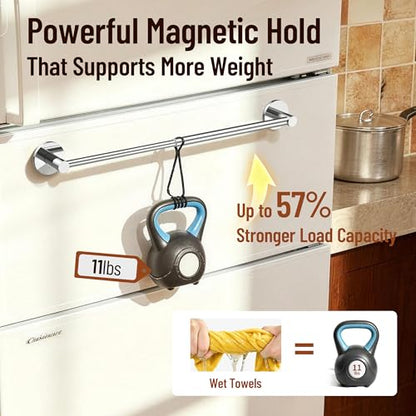 Magnetic Towel Bar, Adjustable Towel Rod, Chrome, 1 Pack | Larger Magnetic Base, Non-Slip, Hidden Magnet, 304 Stainless Steel Magnetic Towel Holder for Refrigerator, Dishwasher, Oven - color: Magnetic–chrome