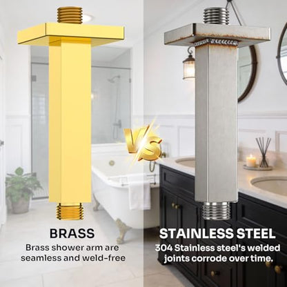 Enga Brass 6-Inch Straight Shower Arm with Flange, Bright Gold - color: Polished Gold, style: 6 Inch
