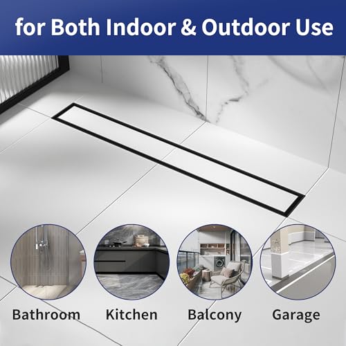 Linear Shower Drain, 304 Stainless Steel Floor Drain 18" | with Tiled Insert Grate & Hair Strainer, Bathroom 2-in-1 Tiled in Drain, CUPC Certified - color: Matte Black, size: 18''