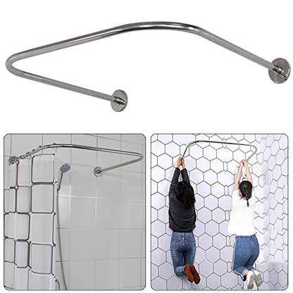 U Shaped Shower Curtain Rod (Both sides: 31.5"-47", Middle: 34.7"-43") Adjustable Genuine 304 Stainless Bathroom Bathtub Shower Curtain Rod Rack with 12 Shower Curtain Rings - Silver - color: Silver U Shaped,Both Sides: 31.5"-47",Middle:34.7"-43", size: U