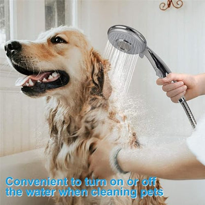 Handheld Shower Head with On/Off Switch - High Pressure 5 setting mode, Stainless Steel 6.5 ft extra long hose and Bathroom Kit Included, Universal Adapter Holder Mount for Wall,Chrome Finish
