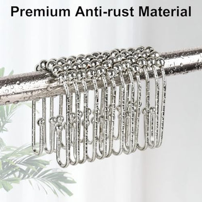 Resze U Shaped Shower Curtain Hooks Rings,12 Pcs Durable Rust Resistant Metal Shower Hooks, Double Glide Smoothly Anti-Drop Shower Rings for Shower Curtain Rod,Chrome - color: Chrome