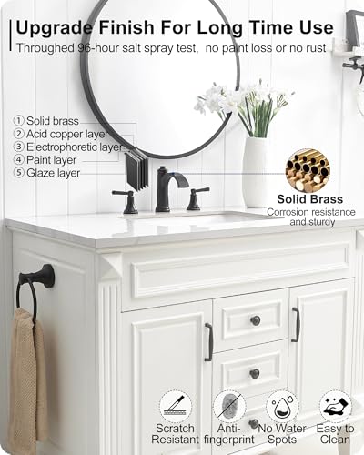 Matte Black Bathroom Faucet 3 Hole, Brass Bathroom Waterfall Faucet, 4-16 Inch Bathroom Sink Faucets, 2 Handle Widespread Faucet for Bathroom Sink with Water Supply Hoses, Pop-Up Drain - color: Matte Black