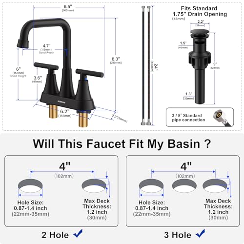 Matte Black 4 inch Centerset Bathroom Faucets for Sink 2-3 Hole | Bathroom Sink Faucet with Pop-up Drain and Supply Lines, Stainless Steel 2-Handle Centerset Faucet for Vanity RV Restroom - color: Matte Black X2