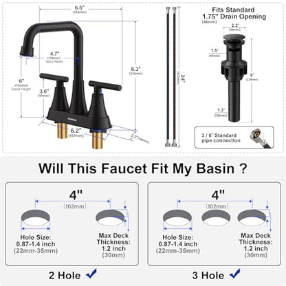 Matte Black 4 inch Centerset Bathroom Faucet for Sink 2-3 Hole | Bathroom Sink Faucet with Pop-up Drain and Supply Lines, Stainless Steel 2-Handle Centerset Faucet for Vanity RV Restroom - color: Matte Black