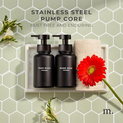MaisoNovo Glass Foaming Soap Dispenser 14 Oz | Glass Bottles Pumps x 2 Black - color: Black Bottles/Black Plastic Pumps