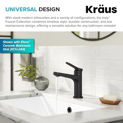 KRAUS Indy Bathroom Faucet in Matte Black with Single Handle, Pop Up Drain and Supply Lines, KBF-1411MB - color: Matte Black, style: Basin + Pop-Up Drain