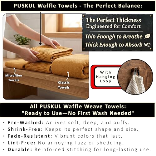 PÜSKÜL 2-Piece Natural 100% Turkish Cotton Waffle Bath Towels Extra-Large | Mustard, 32x63" Bath Sheet Towel, Light Soft Absorbent Quick-Dry Lint-Free Premium Honeycomb Weave Oeko-Tex Made in Turkiye - color: Mustrad Yellow, size: Bath Towels - Pack of 2