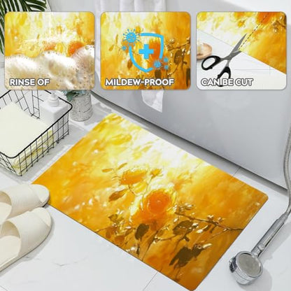 Bathroom Runner Mat Rugs Long,Dog Love Rose Valentines Picture Diatomite Stone Bath Mat Large Absorbent Diatomaceous Non Slip Fast Dry Bathroom Rugs 16x42in - color: Design19