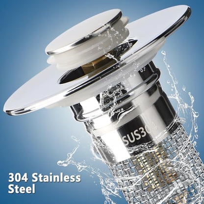 2pcs Bathroom Sink Drain Strainer Pop Up Sink Drain Stopper with Removable Stainless Steel Filter Basket, for US Universal Bathroom Kitchen Basin Sink Stopper Bathroom Sink Stopper