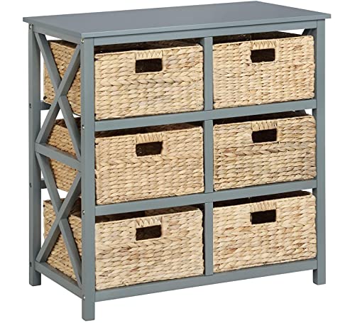 3 Tier X-Side End Storage Cabinet, Gray | 6 Wicker Baskets - color: Grey, size: 15.5"D x 29.3"W x 30"H (6 Drawers)